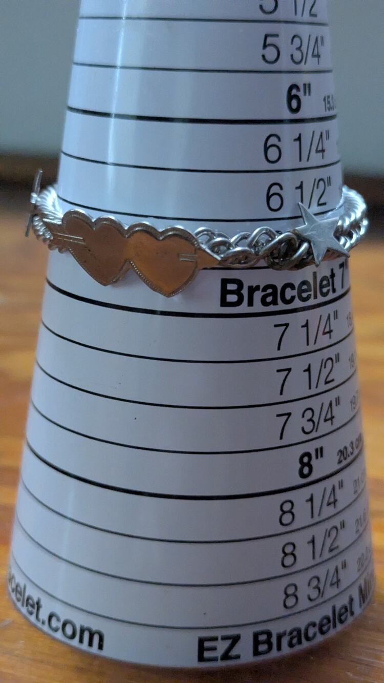 Vintage Celebrity Signed Silver Tone Curb Bracelet Star Heart Charm 7"